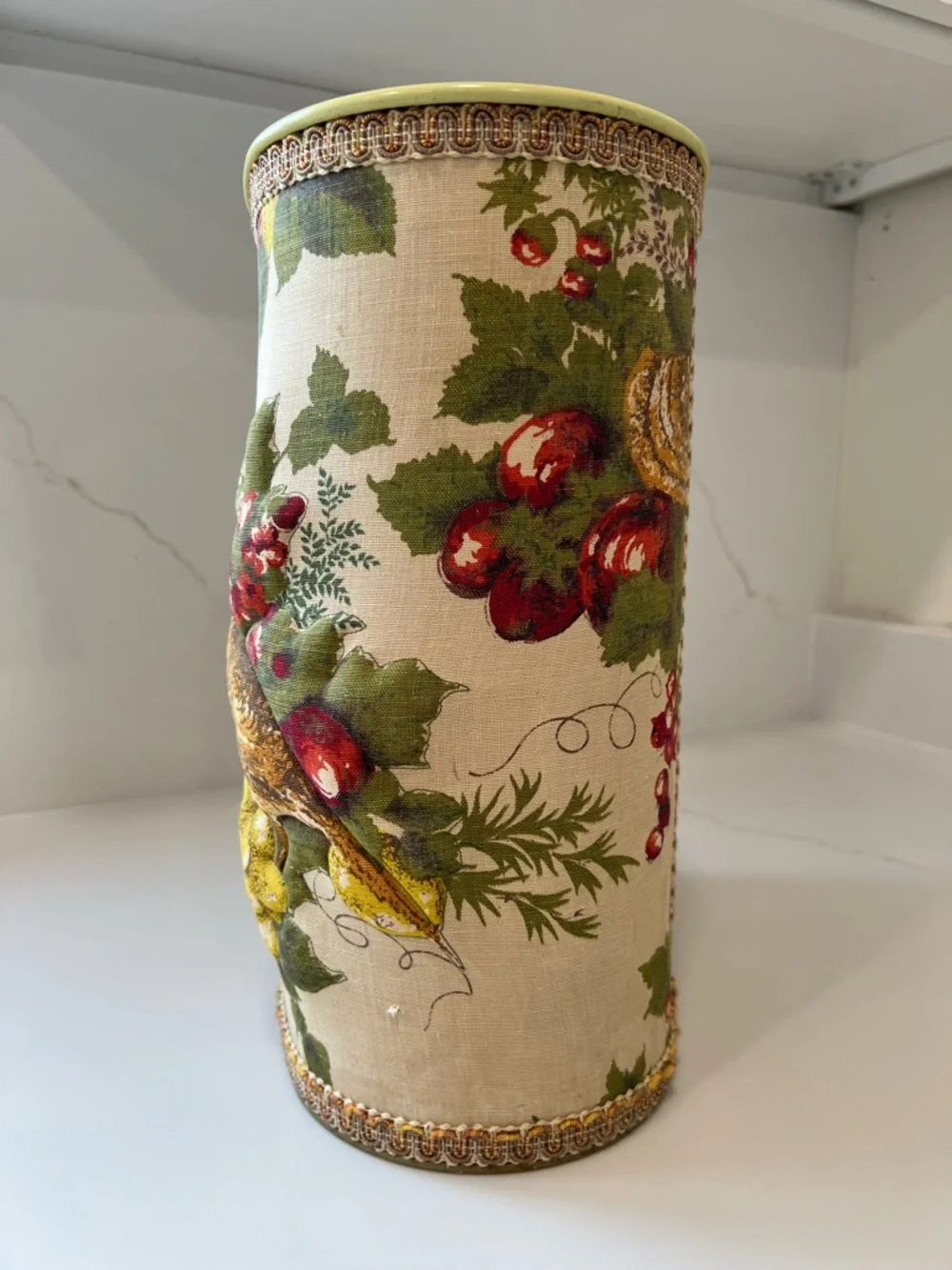 Vintage 1970s JL Clark Padded Fabric Watebasket- Birds & Floral Cottagecore